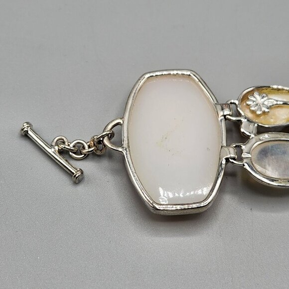 Sajen Druzy Bracelet Iridescent White Blue Pearl Chunky Link 925 Sterling Silver - Picture 9 of 14